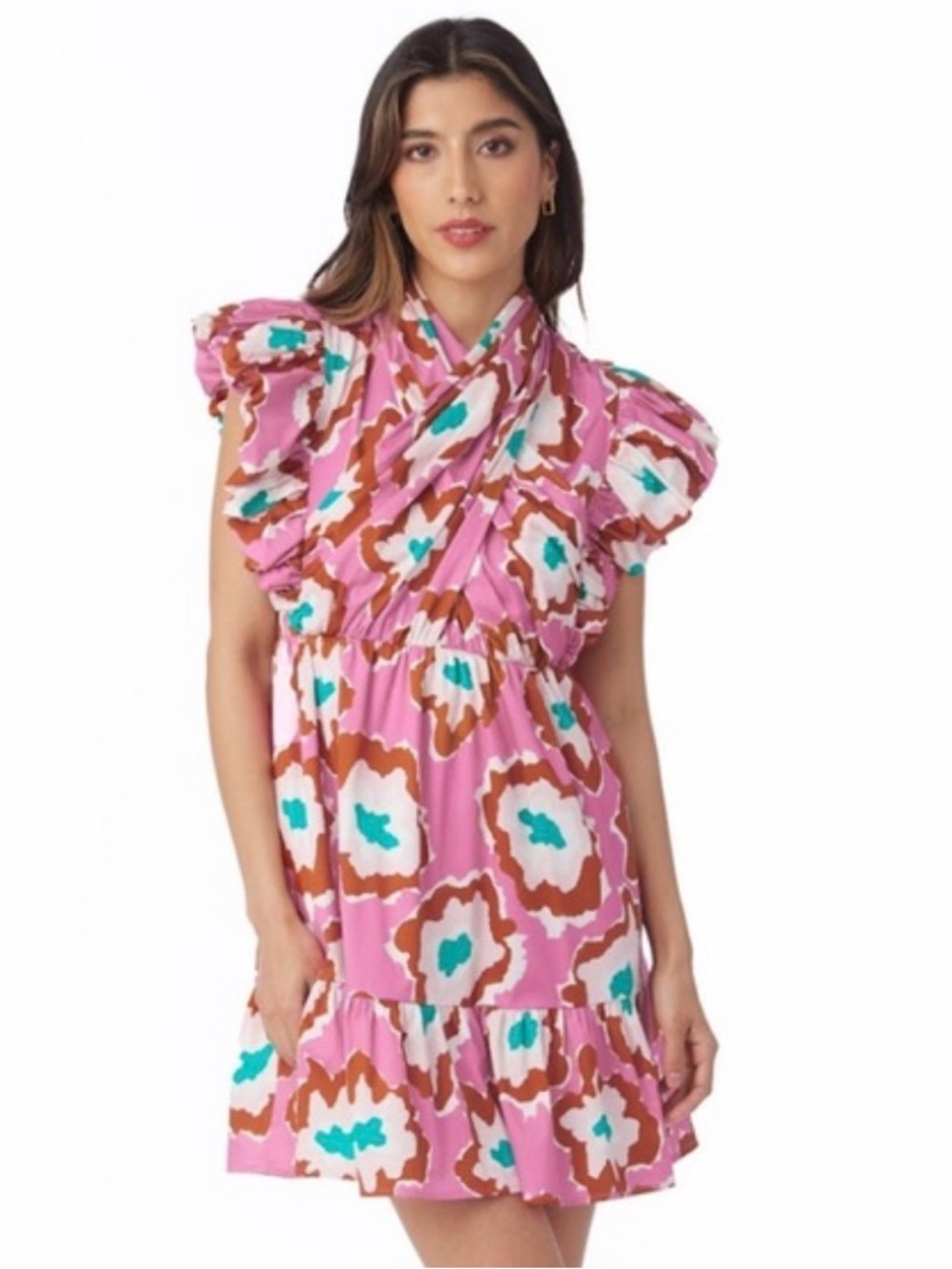 CROSBY by Mollie Burch Pink Floral Puff-Sleeve Mini Dress